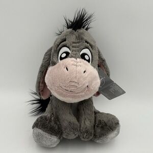 Disney Store Eeyore Plush 12" Stuffed Animal Winnie the‎ Pooh Gray Pink Bow Tail